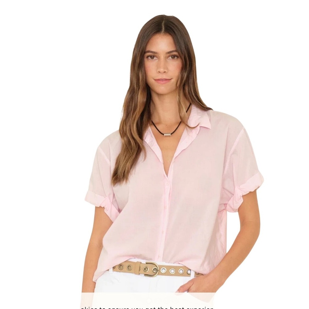 Xirena Channing Short Sleeve Button Down Shirt Pale Pink Cotton Gauze Size XS